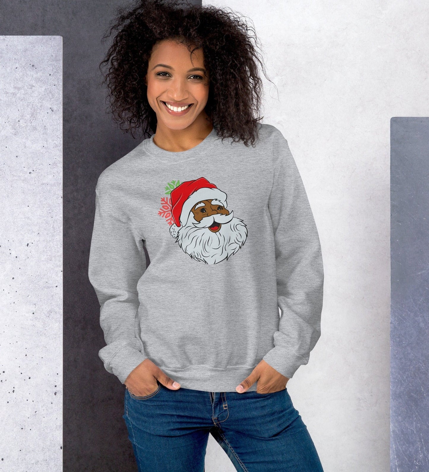 Black Santa Sweater, African American Sweatshirt, Christmas Hoodie, Crewneck Christmas Sweatshirt Sweatshirt