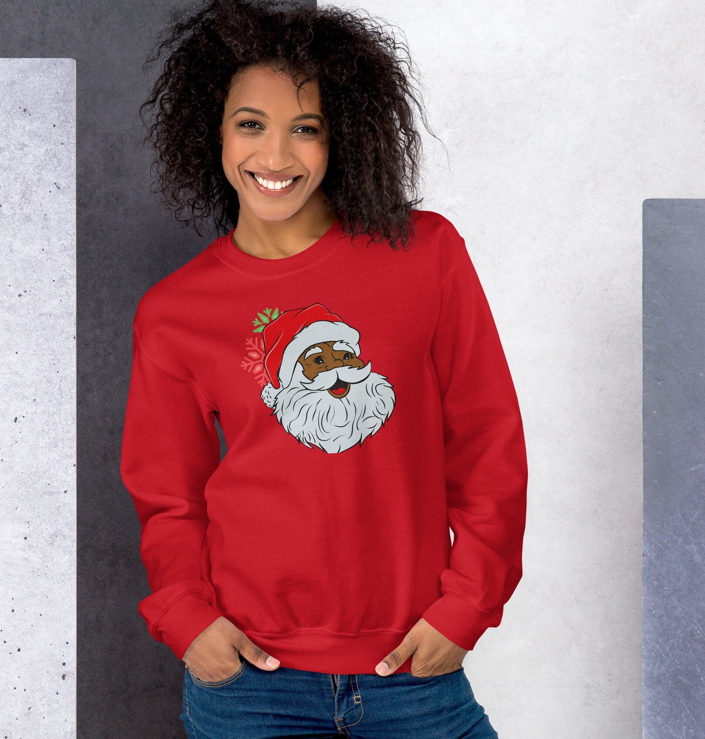 Black Santa Sweater, African American Sweatshirt, Christmas Hoodie, Crewneck Christmas Sweatshirt Sweatshirt