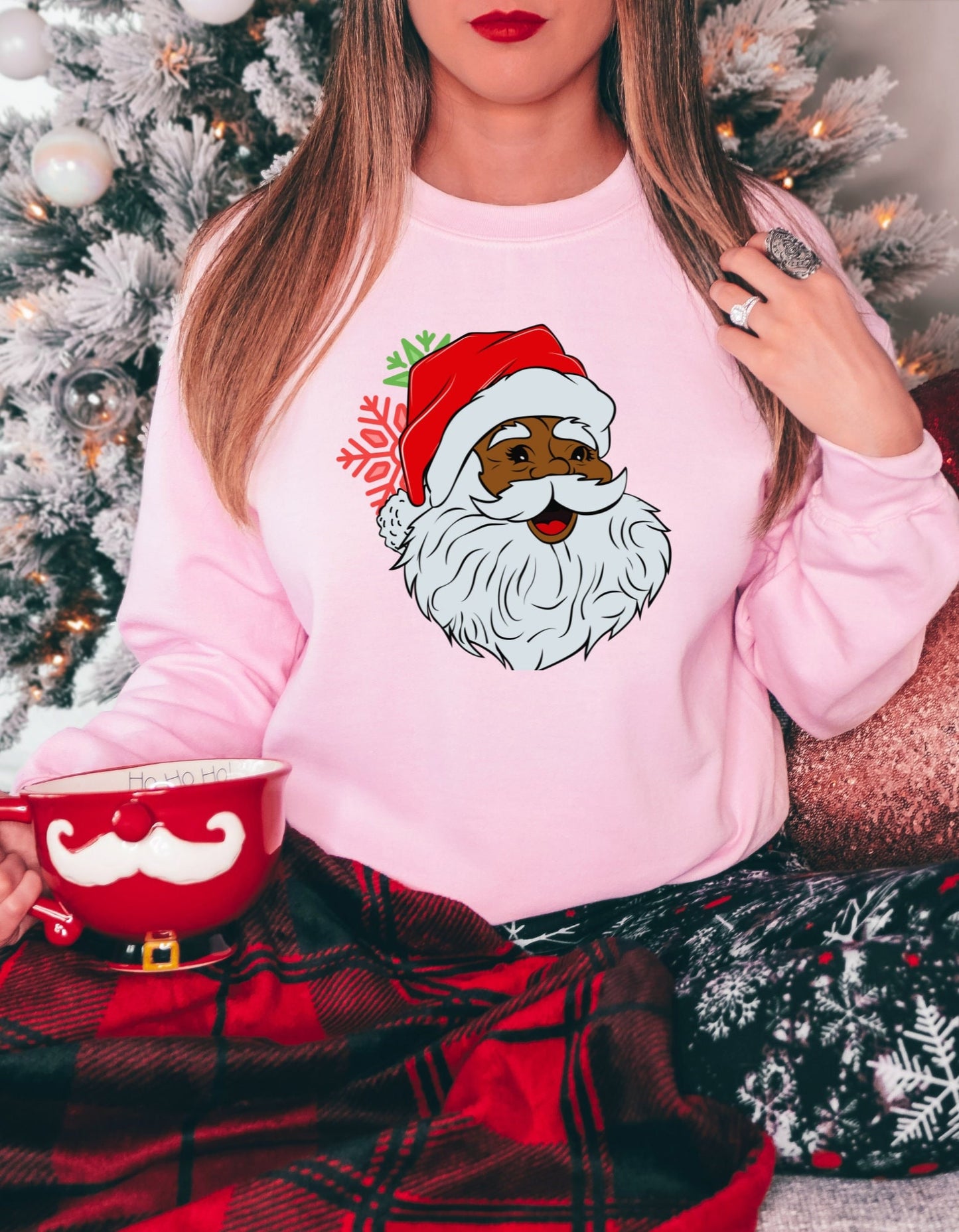 Black Santa Sweater, African American Sweatshirt, Christmas Hoodie, Crewneck Christmas Sweatshirt Sweatshirt