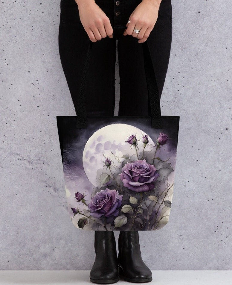 Dark Floral Purple Roses Tote bag