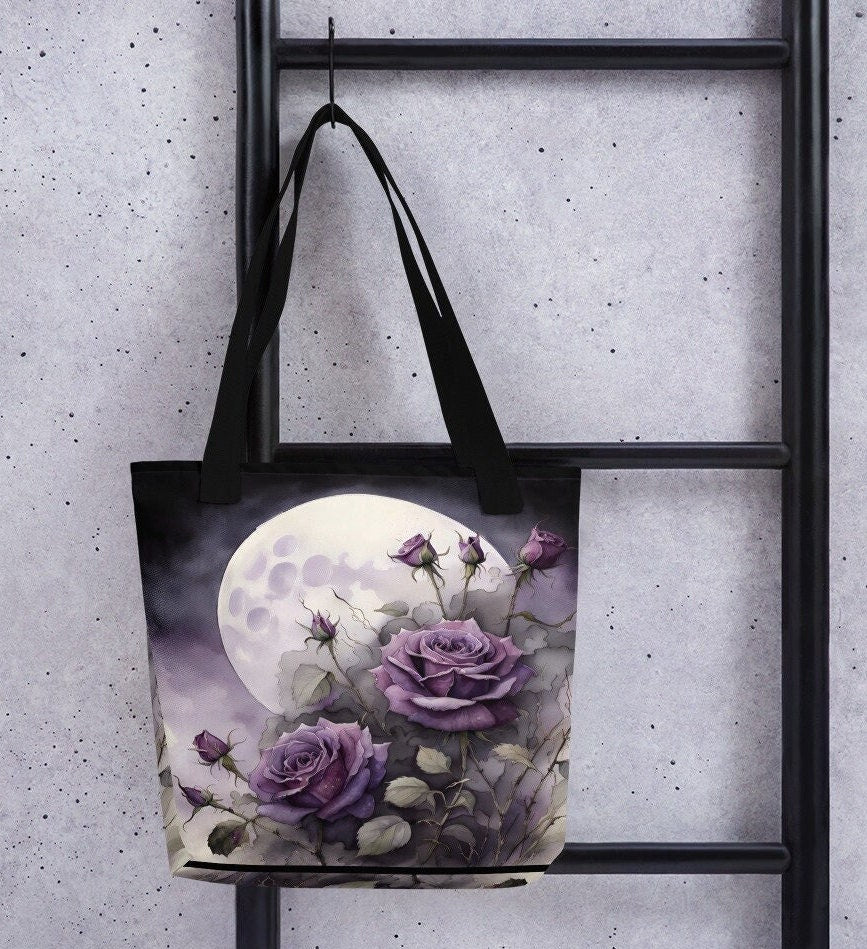 Dark Floral Purple Roses Tote bag