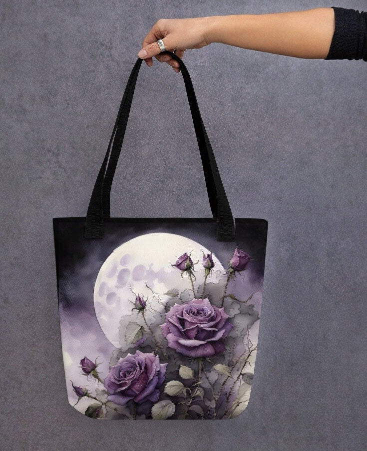 Dark Floral Purple Roses Tote bag