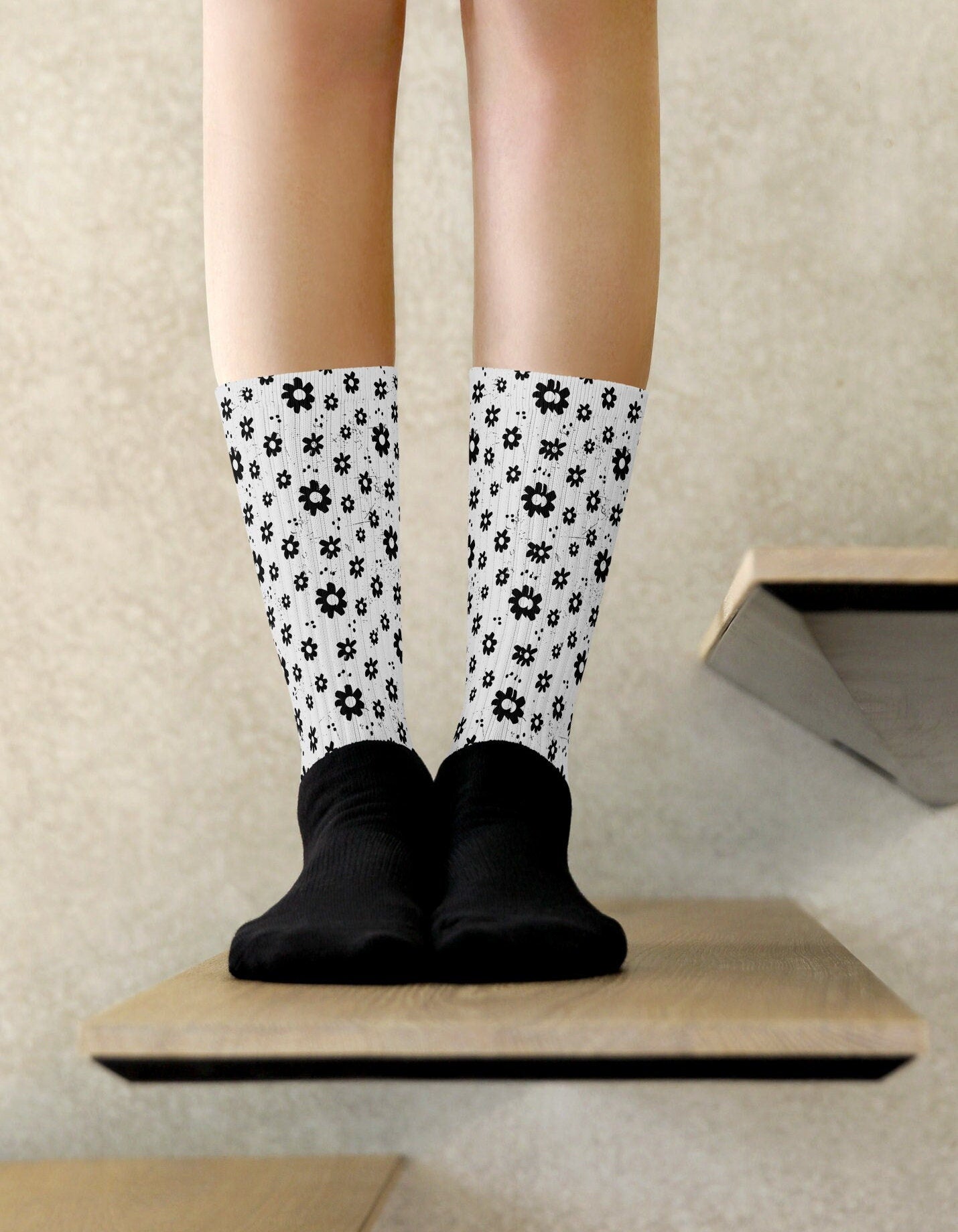 Black Floral Socks for Women