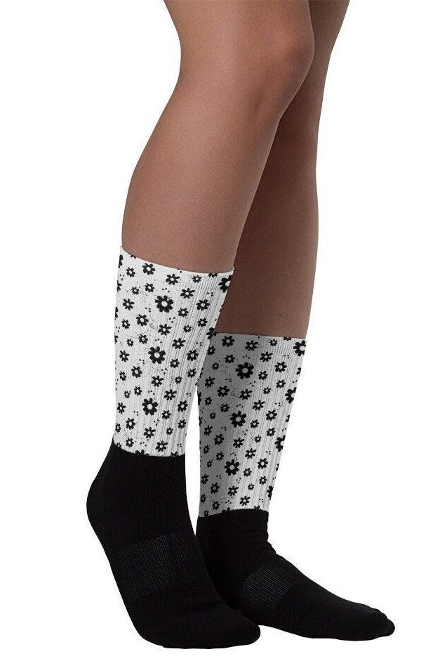 Black Floral Socks for Women
