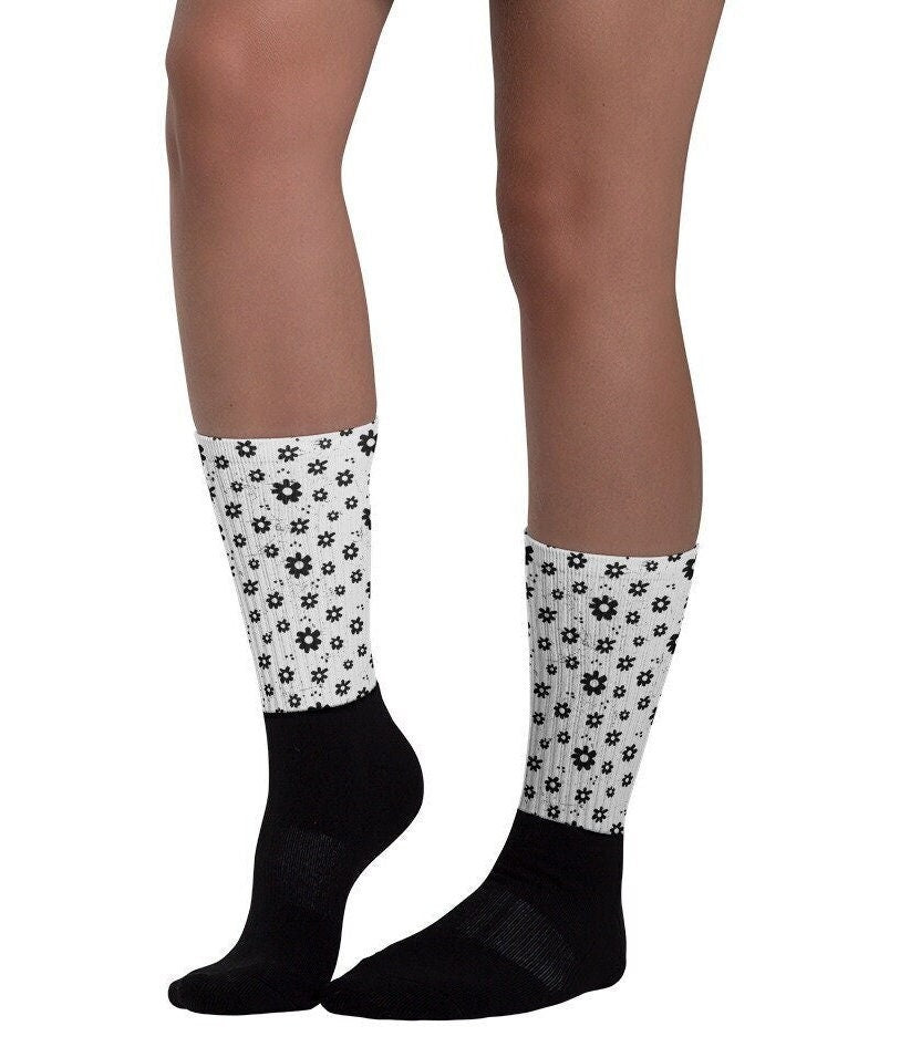 Black Floral Socks for Women