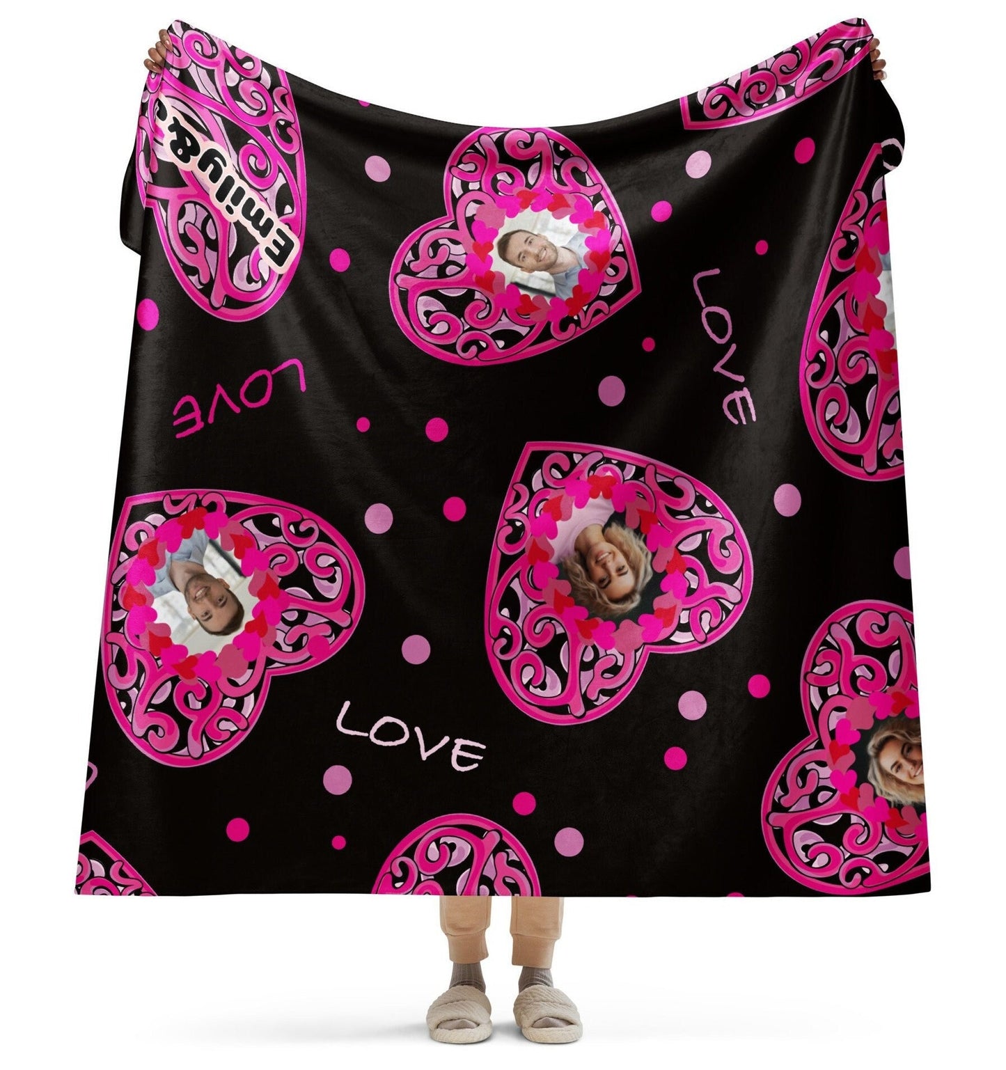 Personalized Name and Picture Valentine Sherpa blanket