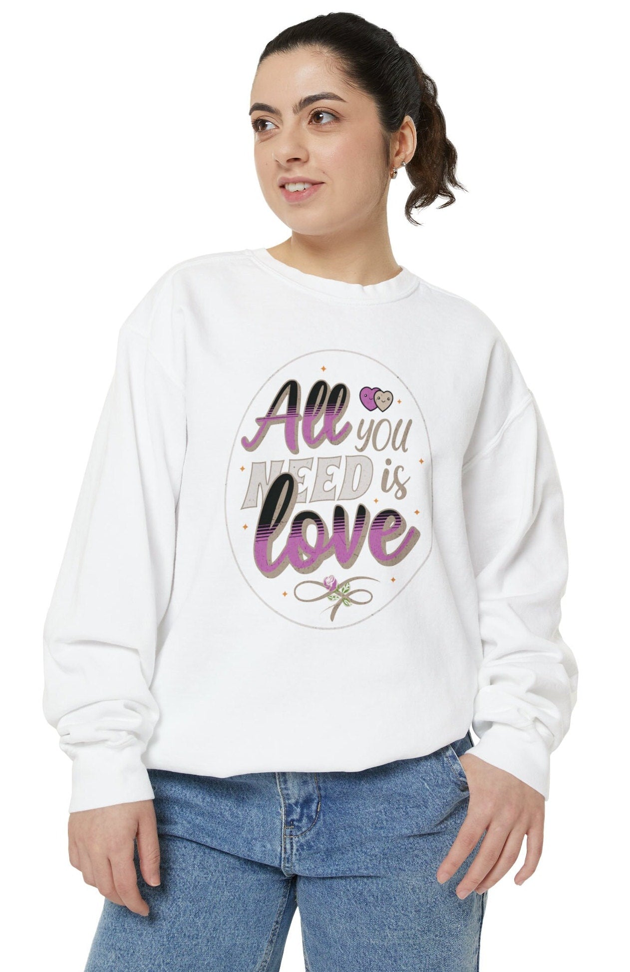 Comfort Colors All You Need is Love Valentine Comfort Colors Sweatshirt, Quote Valentine Sweater
