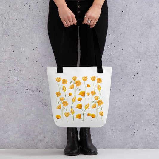 15″ × 15″ Orange Flowers Tote bag, Floral Shoulder Bag