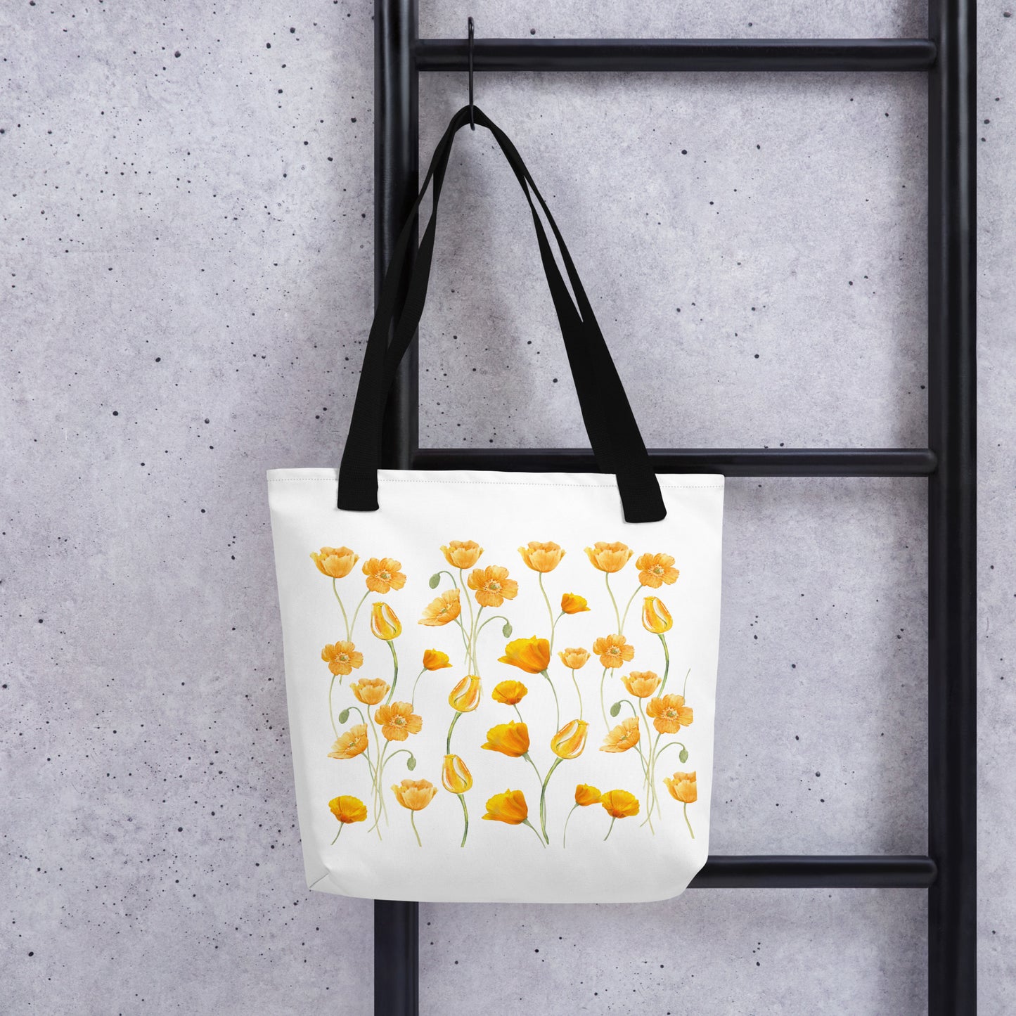 15″ × 15″ Orange Flowers Tote bag, Floral Shoulder Bag