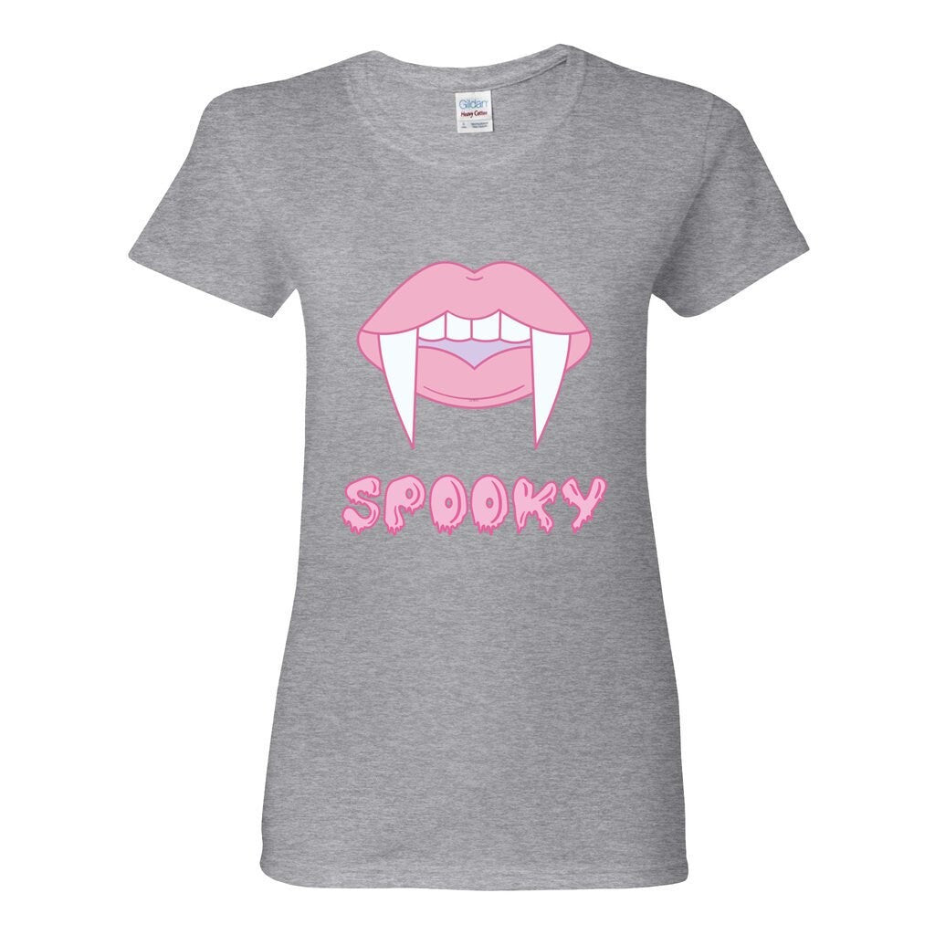 Women’s Heavy Cotton Spooky Pink Lips Vampire T-Shirt, Cute Fall Shirt, Women Fall Shirt, Halloween Gifts, Halloween outfit