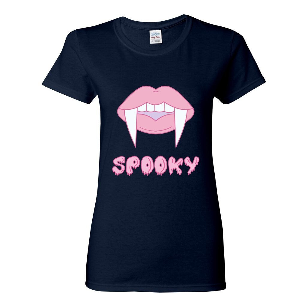 Women’s Heavy Cotton Spooky Pink Lips Vampire T-Shirt, Cute Fall Shirt, Women Fall Shirt, Halloween Gifts, Halloween outfit