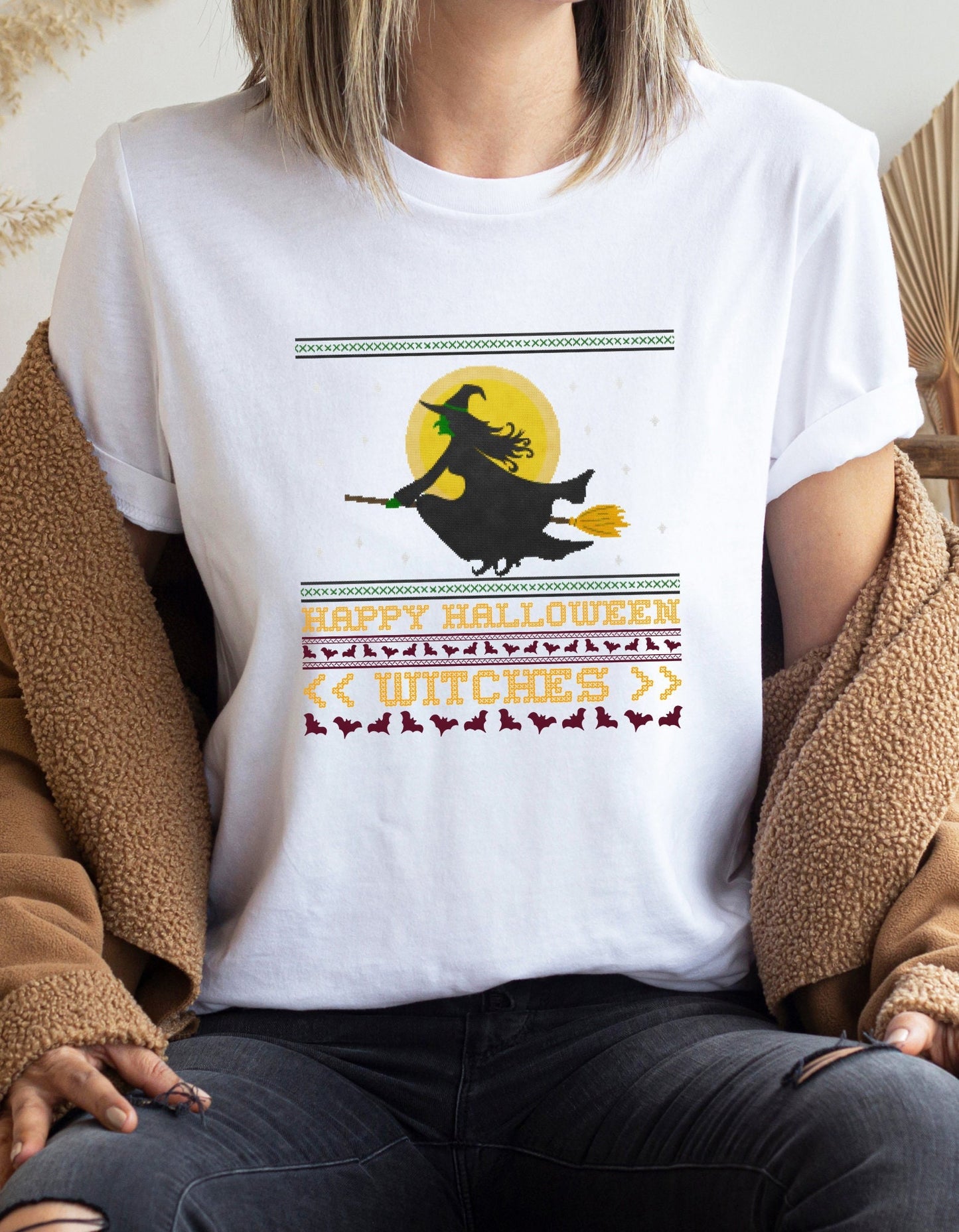 Witch Fall Tee, Halloween T-Shirt, Witch Oversized Top, which T-Shirt, Happy Halloween, Bats T-Shirt.