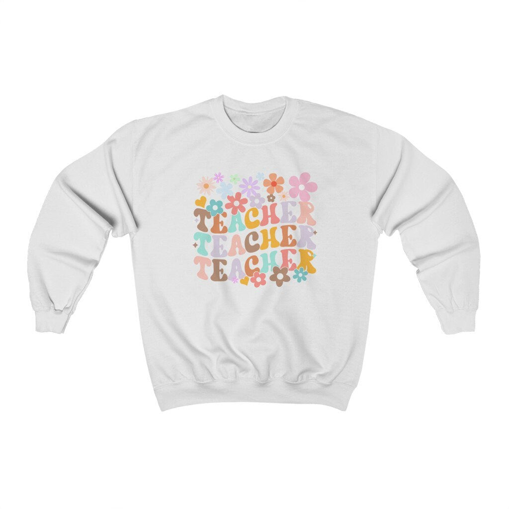 Teacher Sweatshirt, Colorful Teacher Gift, Oversized Retro Shirt, Teacher appreciation, Back to School Teacher Sweater