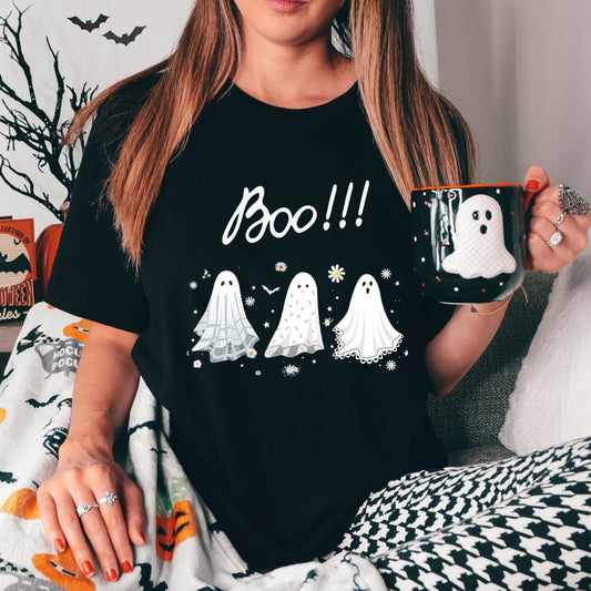 Unisex Jersey Ghost Tee, Haloween Top, Spooky Shirt, Fall Top, Graphic Fall Tee