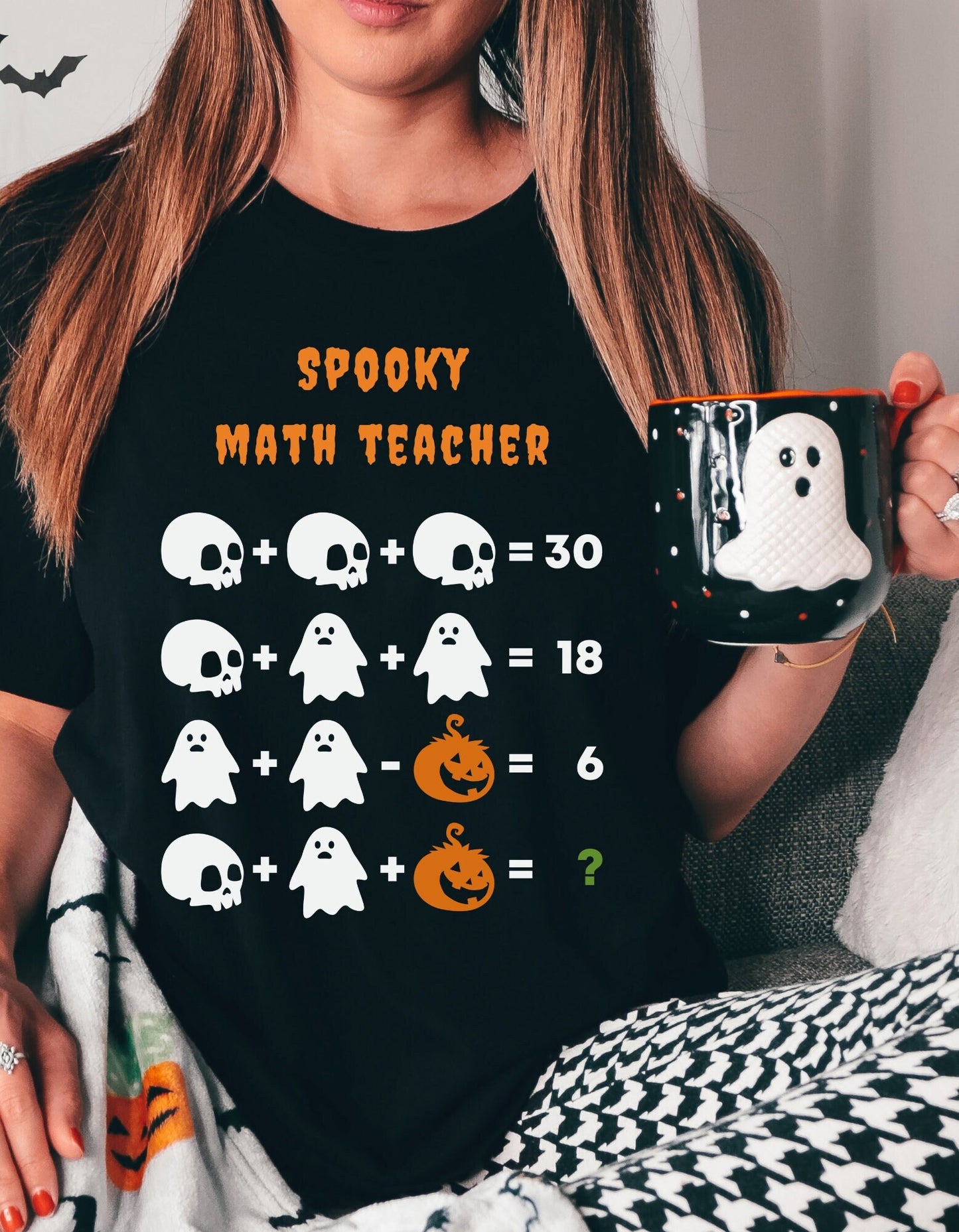 Unisex Jersey Spooky Math Teacher Short Sleeve Tee, Math Teacher Halloween Shirt, Funny Halloween T-Shirt, Pumpkin Teacher Shirt.