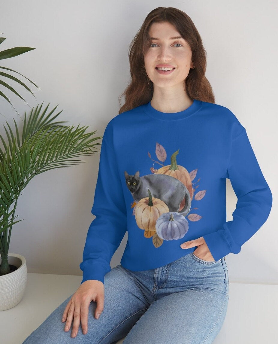 Black Cat Sweatshirt, Unisex Heavy Blend Crewneck Sweatshirt, Black Cat Shirt, Spooky Season