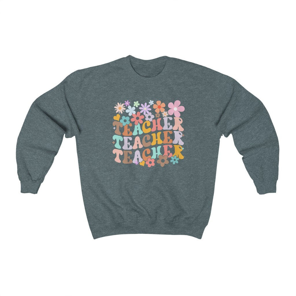 Teacher Sweatshirt, Colorful Teacher Gift, Oversized Retro Shirt, Teacher appreciation, Back to School Teacher Sweater