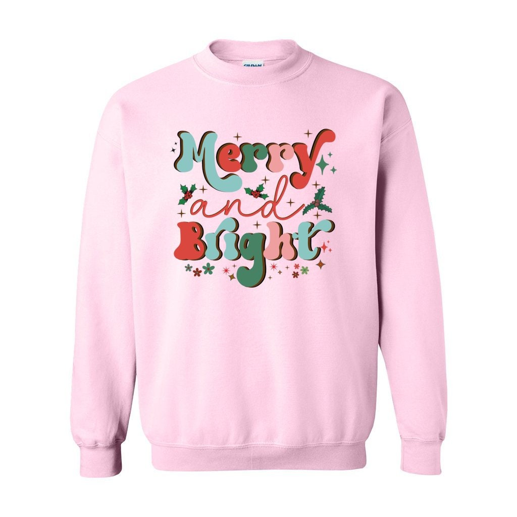 Merry and Bright Christmas Sweatshirt, Unisex Heavy Blend Crewneck Sweatshirt, Holiday Sweatshirt, Woman Sweatshirt