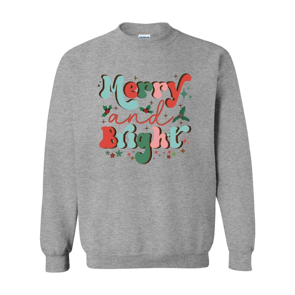 Merry and Bright Christmas Sweatshirt, Unisex Heavy Blend Crewneck Sweatshirt, Holiday Sweatshirt, Woman Sweatshirt