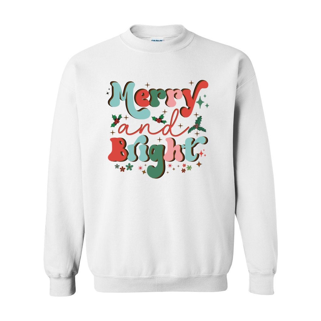 Merry and Bright Christmas Sweatshirt, Unisex Heavy Blend Crewneck Sweatshirt, Holiday Sweatshirt, Woman Sweatshirt