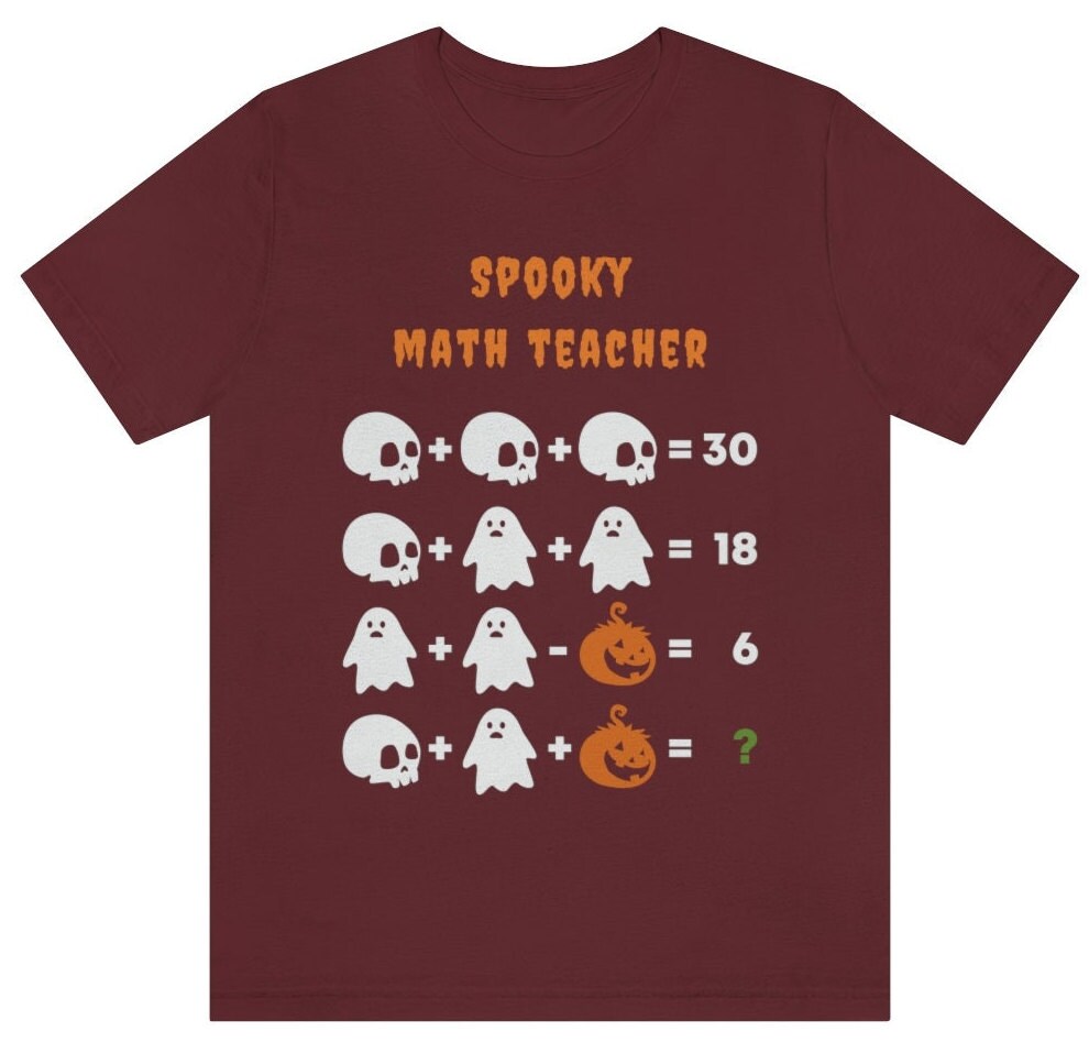 Unisex Jersey Spooky Math Teacher Short Sleeve Tee, Math Teacher Halloween Shirt, Funny Halloween T-Shirt, Pumpkin Teacher Shirt.