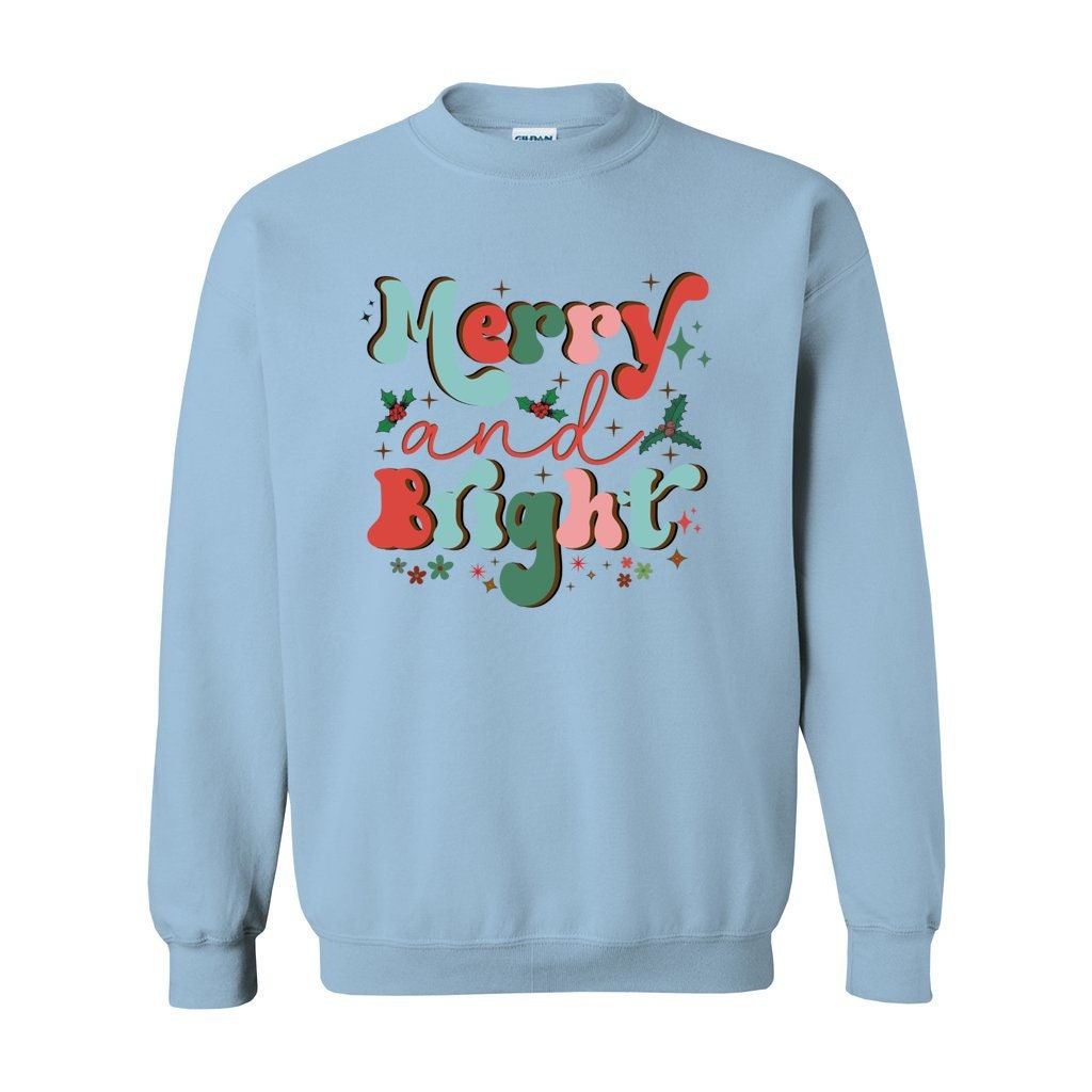 Merry and Bright Christmas Sweatshirt, Unisex Heavy Blend Crewneck Sweatshirt, Holiday Sweatshirt, Woman Sweatshirt