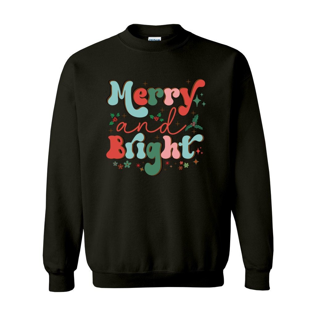 Merry and Bright Christmas Sweatshirt, Unisex Heavy Blend Crewneck Sweatshirt, Holiday Sweatshirt, Woman Sweatshirt