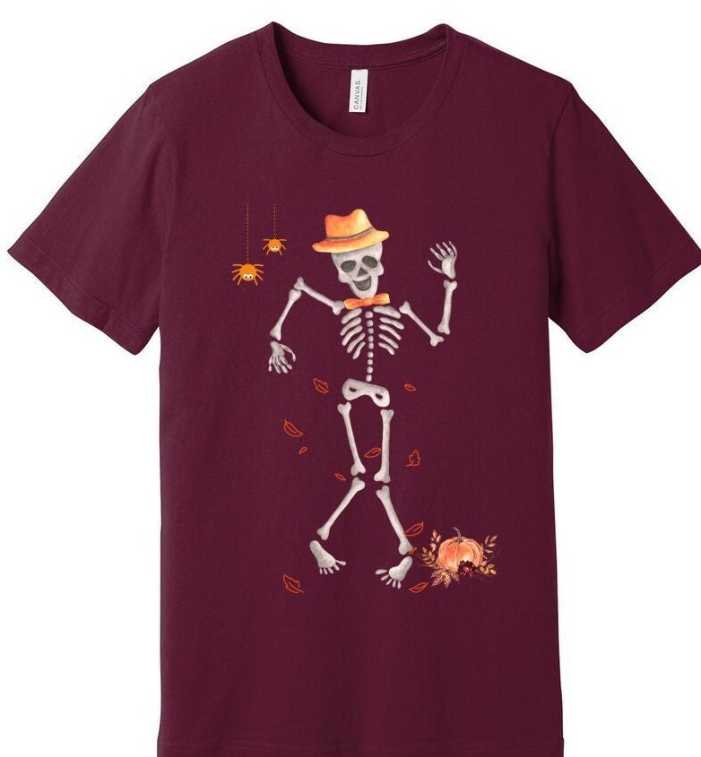 Dancing skeleton Tee, Halloween Shirt, Scary Top, Cute Fall Tshit