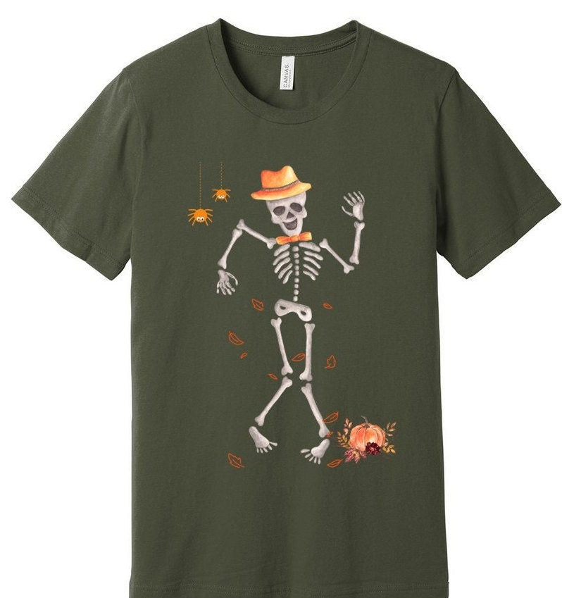 Dancing skeleton Tee, Halloween Shirt, Scary Top, Cute Fall Tshit