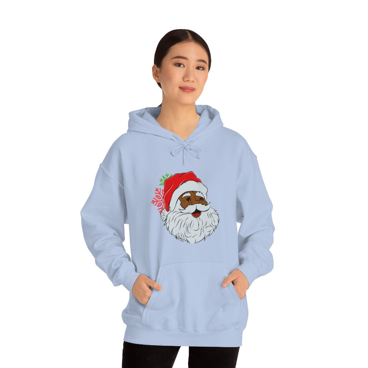 African American Santa Hoodie, Black Santa Sweater, Dark Santa Pullover, Brown Santa Unisex Heavy Blend Hooded Sweatshirt