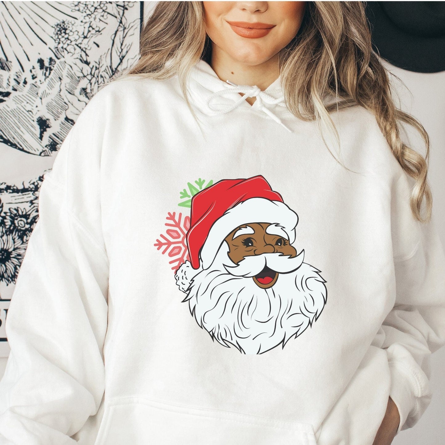 African American Santa Hoodie, Black Santa Sweater, Dark Santa Pullover, Brown Santa Unisex Heavy Blend Hooded Sweatshirt