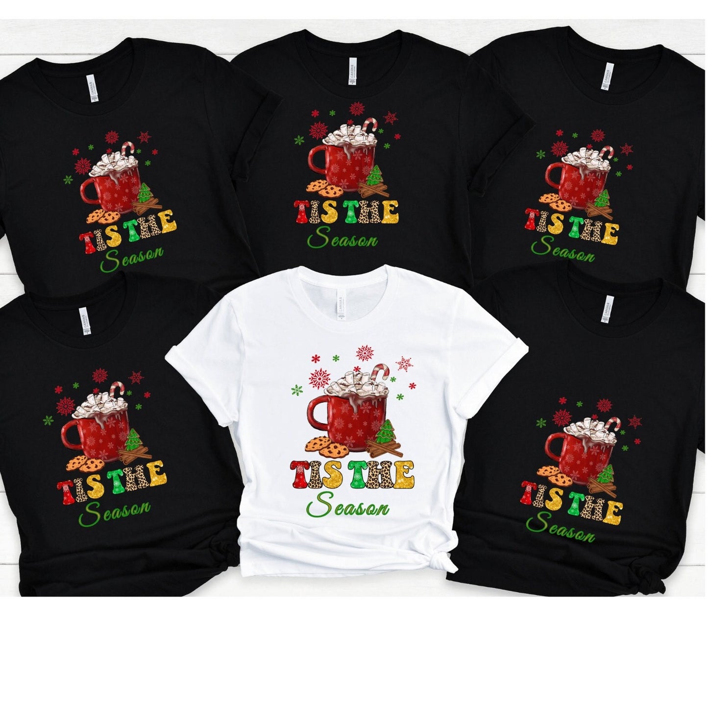 Tis The Season Matching Family Christmas Shirt, Holiday Coffee Group TShirt, Christmas Coffee T-shirt, Santa Tee, Snowflake Shirt