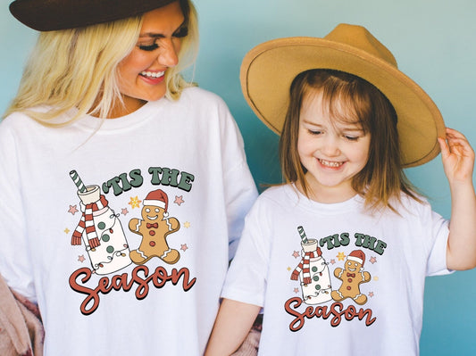 Tis The Season Matching Family Christmas Shirt, Holiday Coffee Group TShirt, Christmas Coffee T-shirt, Santa Tee, Snowflake Shirt