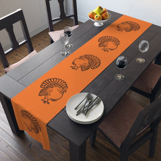 Thanksgiving Table Runner (Cotton, Poly), Turkey Table decor, Orange Fall Tablecloth