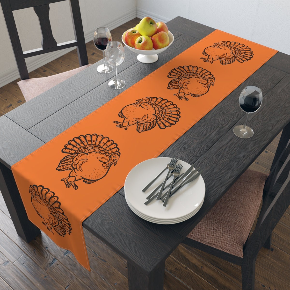 Thanksgiving Table Runner (Cotton, Poly), Turkey Table decor, Orange Fall Tablecloth