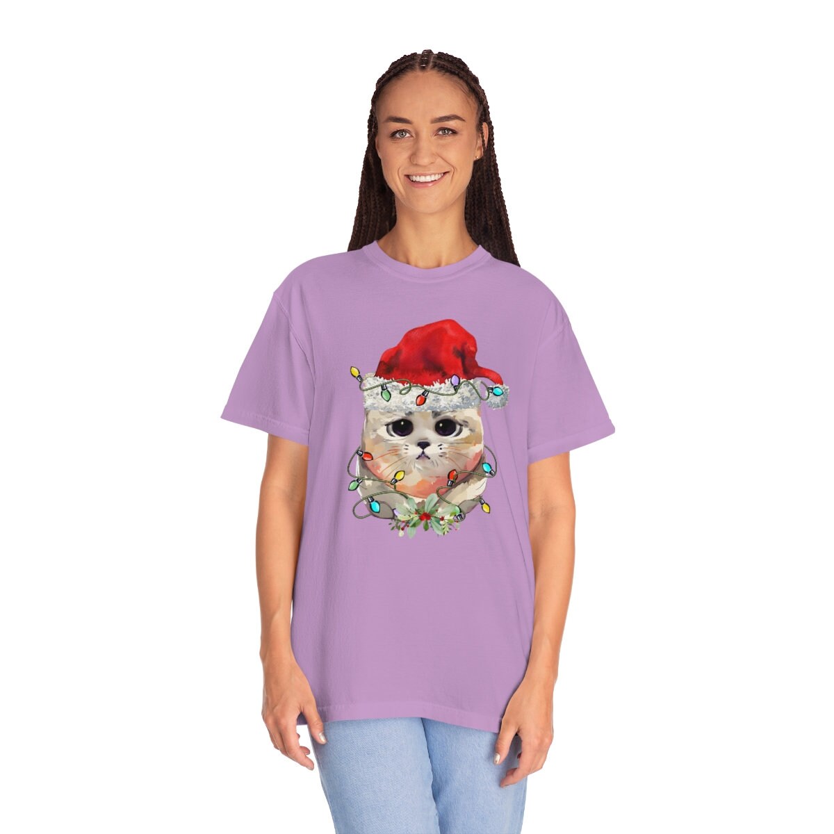 Christmas Cat Shirt, Comfort Colors Unisex Garment-Dyed T-shirt, Gift for Her