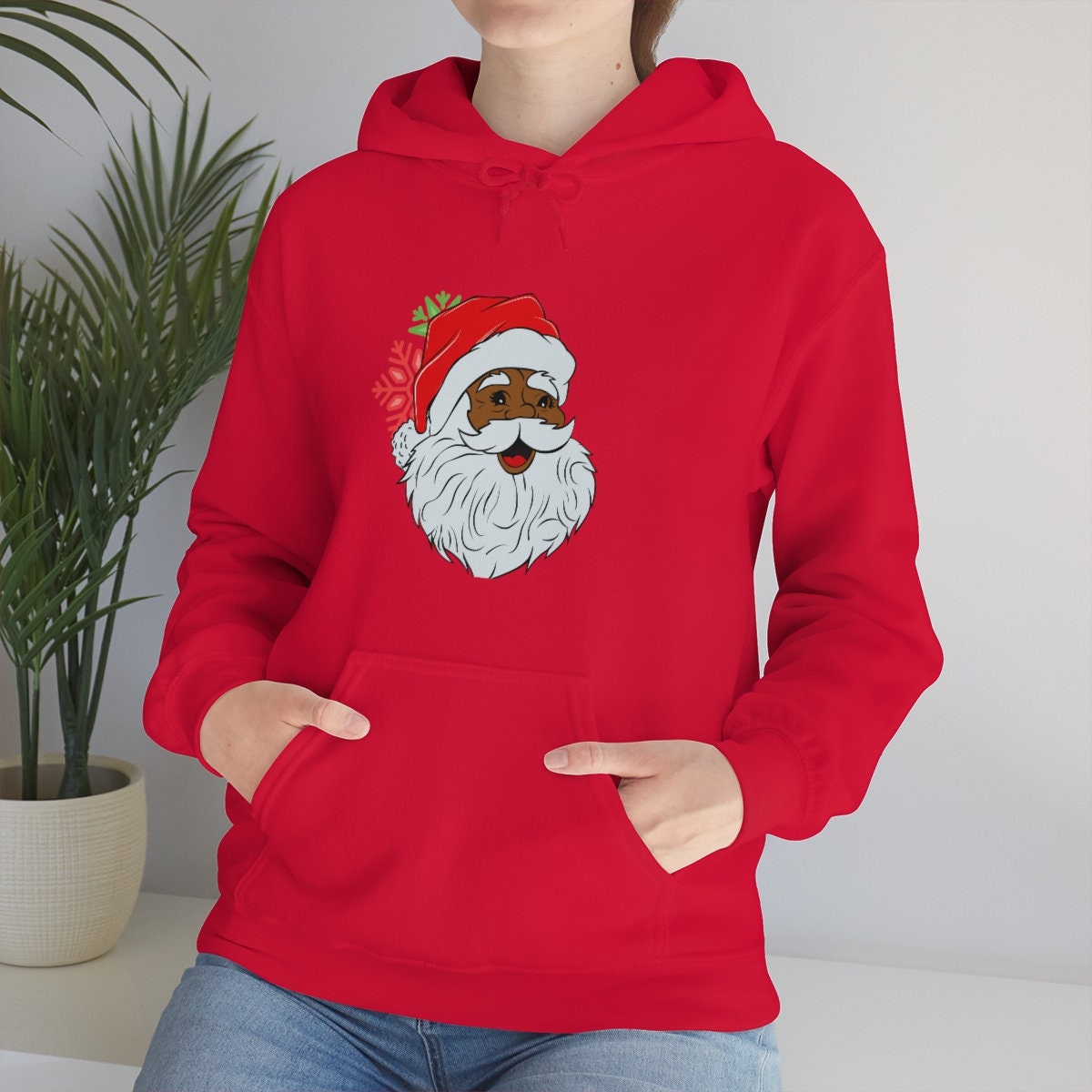 African American Santa Hoodie, Black Santa Sweater, Dark Santa Pullover, Brown Santa Unisex Heavy Blend Hooded Sweatshirt