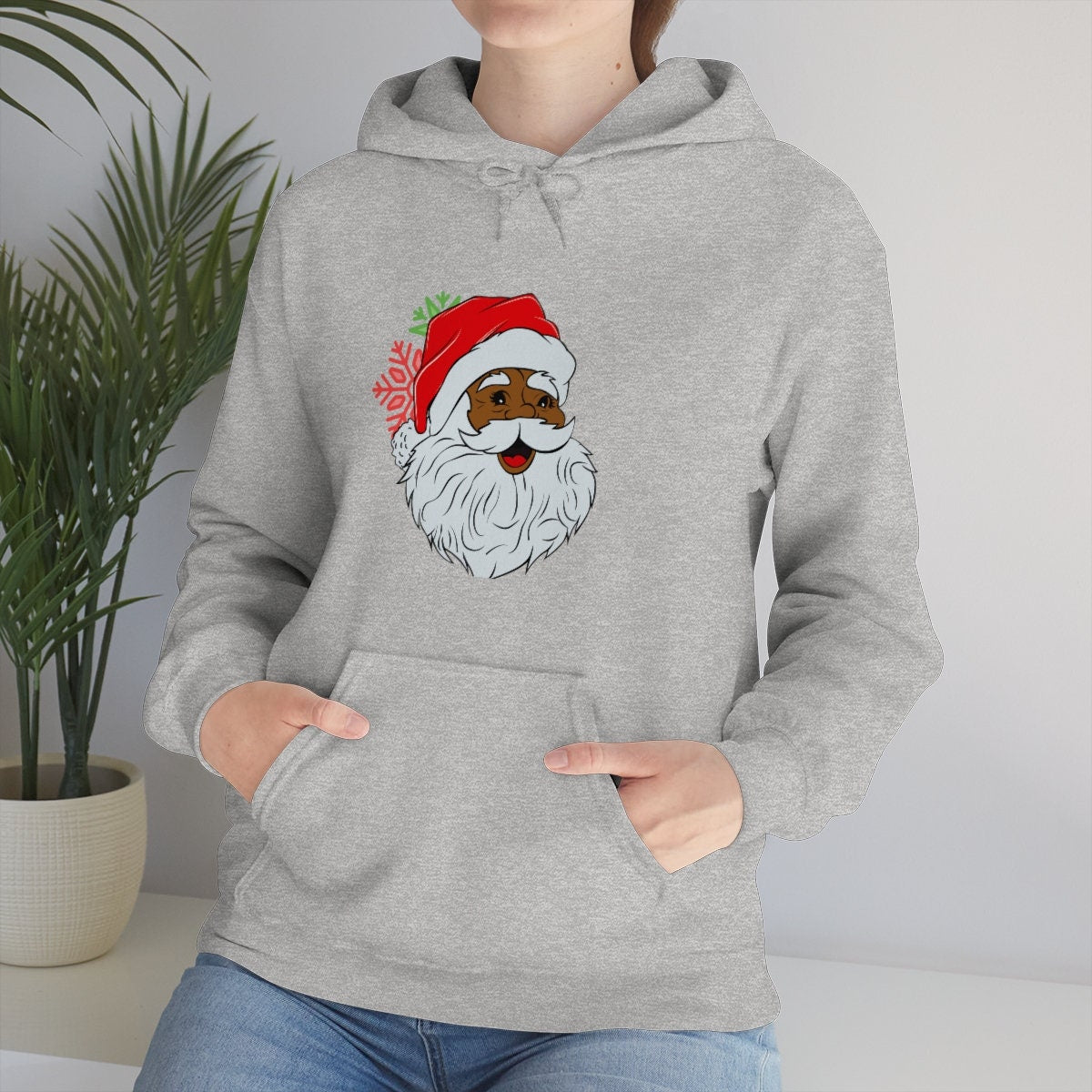 African American Santa Hoodie, Black Santa Sweater, Dark Santa Pullover, Brown Santa Unisex Heavy Blend Hooded Sweatshirt