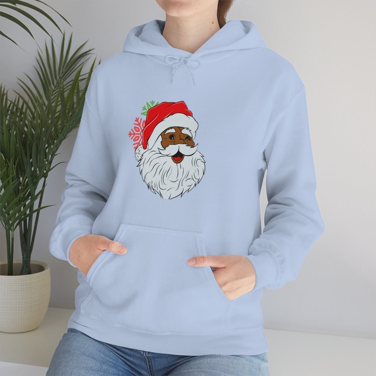 African American Santa Hoodie, Black Santa Sweater, Dark Santa Pullover, Brown Santa Unisex Heavy Blend Hooded Sweatshirt