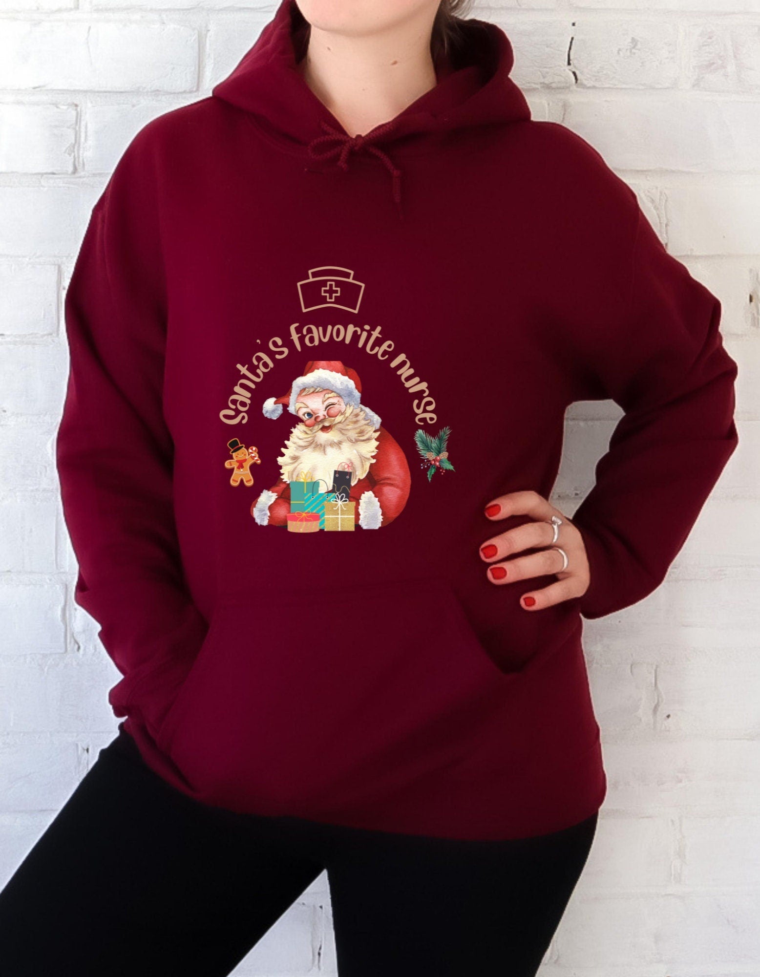 Christmas nurse Sweatshirt, Santa's Favorite Nurse Sweater, Unisex Heavy Blend Hooded Sweatshirt, Nurse Gift