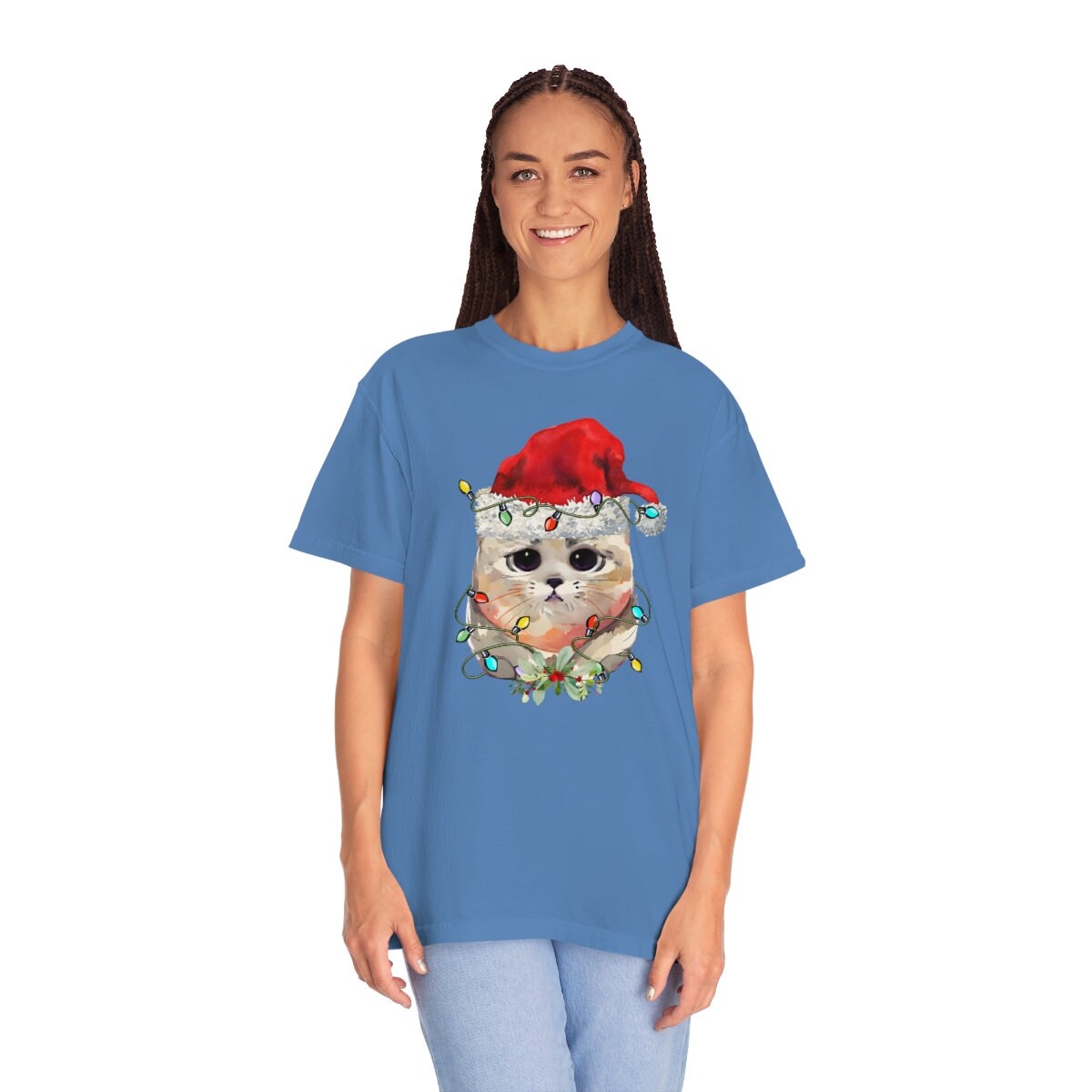 Christmas Cat Shirt, Comfort Colors Unisex Garment-Dyed T-shirt, Gift for Her