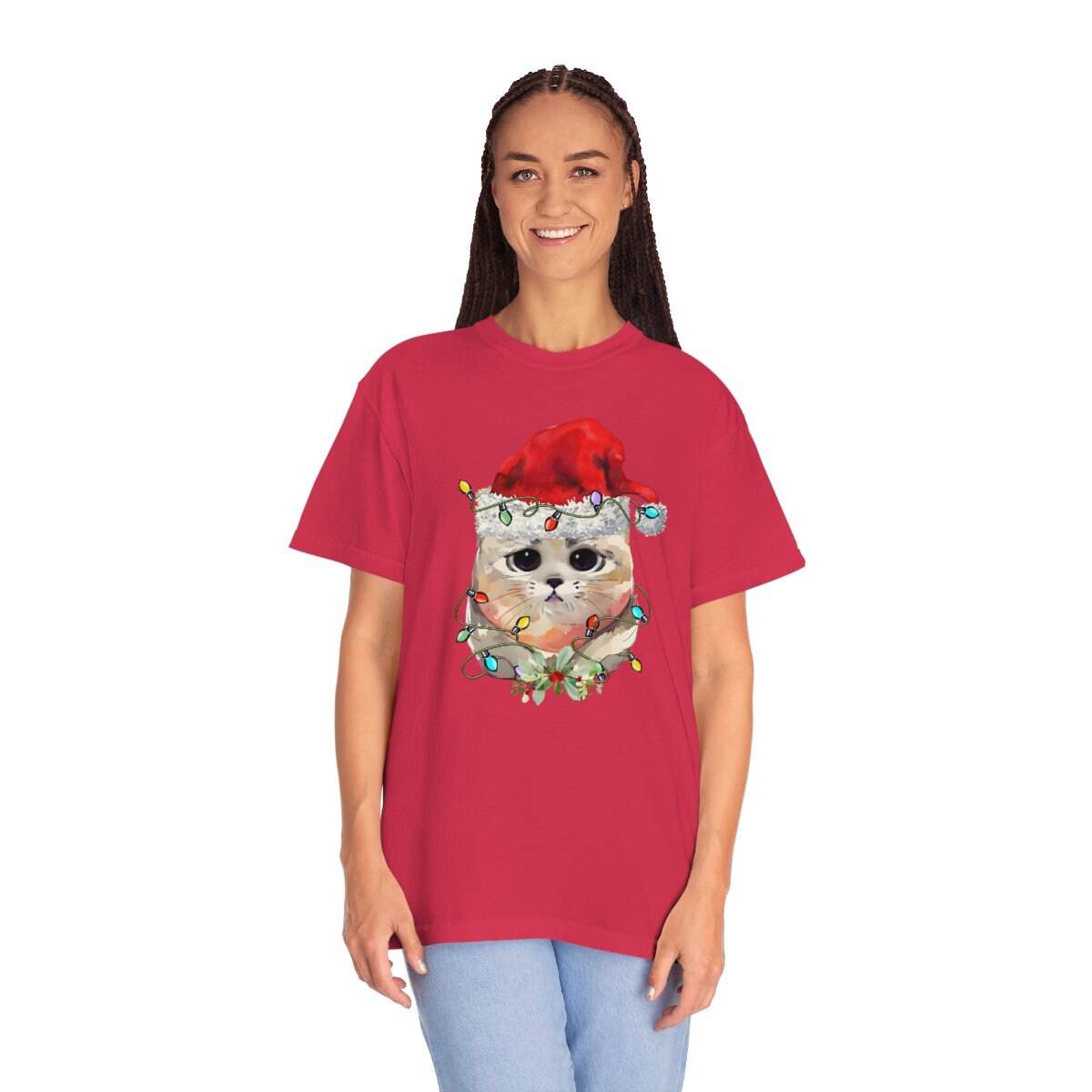 Christmas Cat Shirt, Comfort Colors Unisex Garment-Dyed T-shirt, Gift for Her