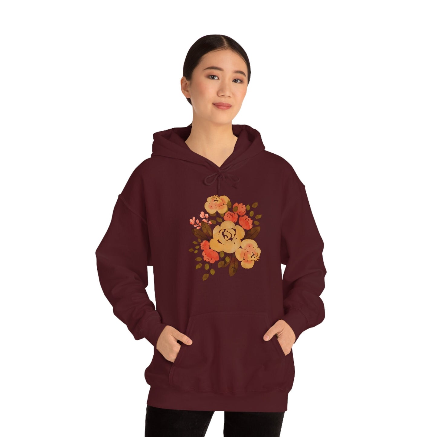 Floral Hoodie, Flower Unisex Heavy Blend Hooded Sweatshirt