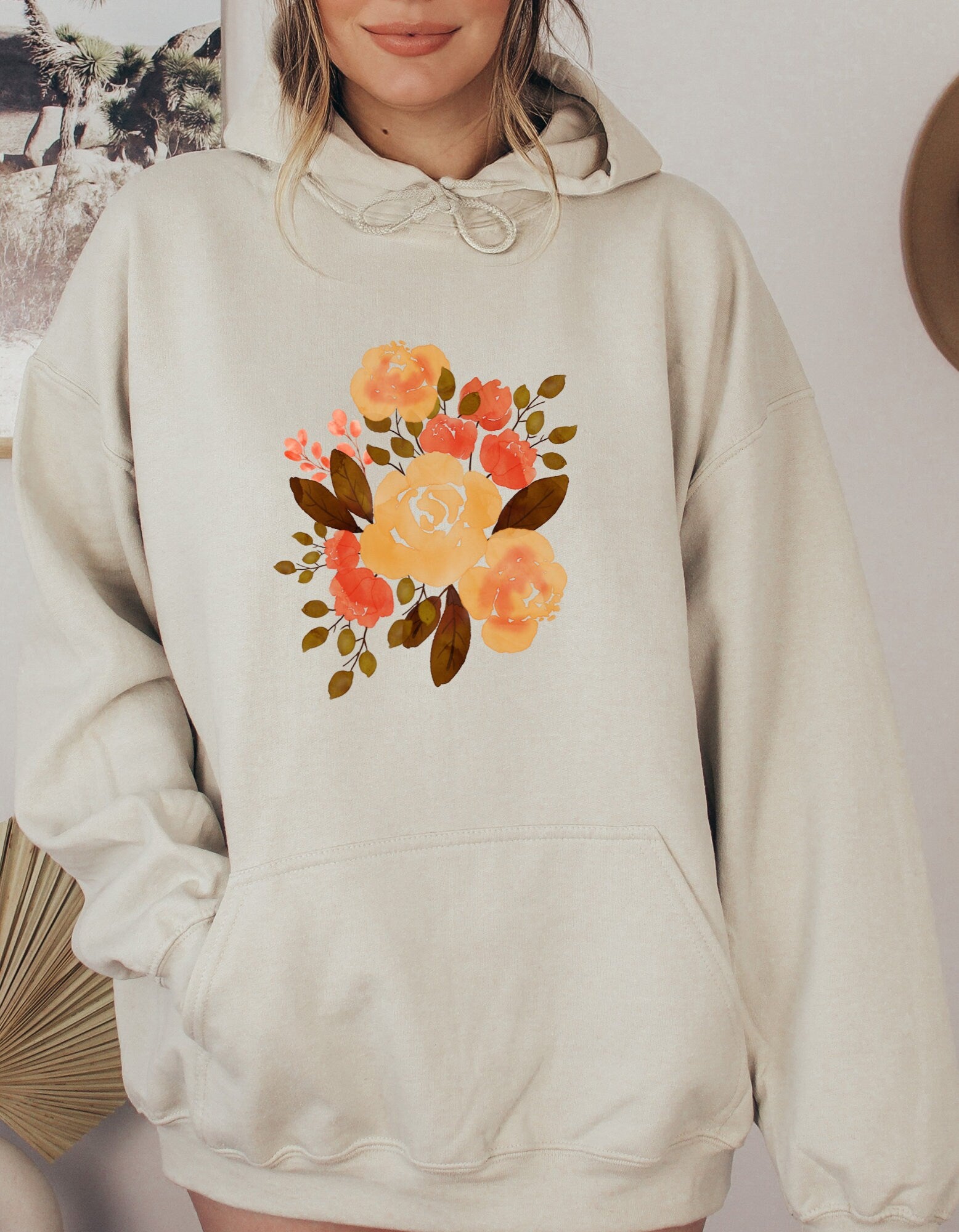 Floral Hoodie, Flower Unisex Heavy Blend Hooded Sweatshirt