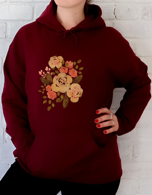 Floral Hoodie, Flower Unisex Heavy Blend Hooded Sweatshirt