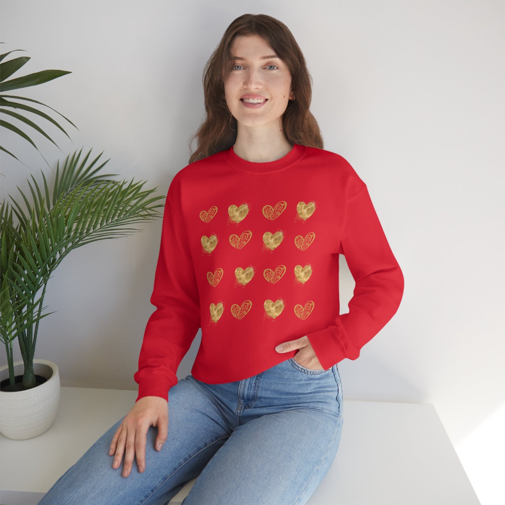 Golden Hearts Valentine Sweatshirt, Valentine sweater, Valentine Gift Sweater, Unisex Heavy Blend Crewneck Sweatshirt