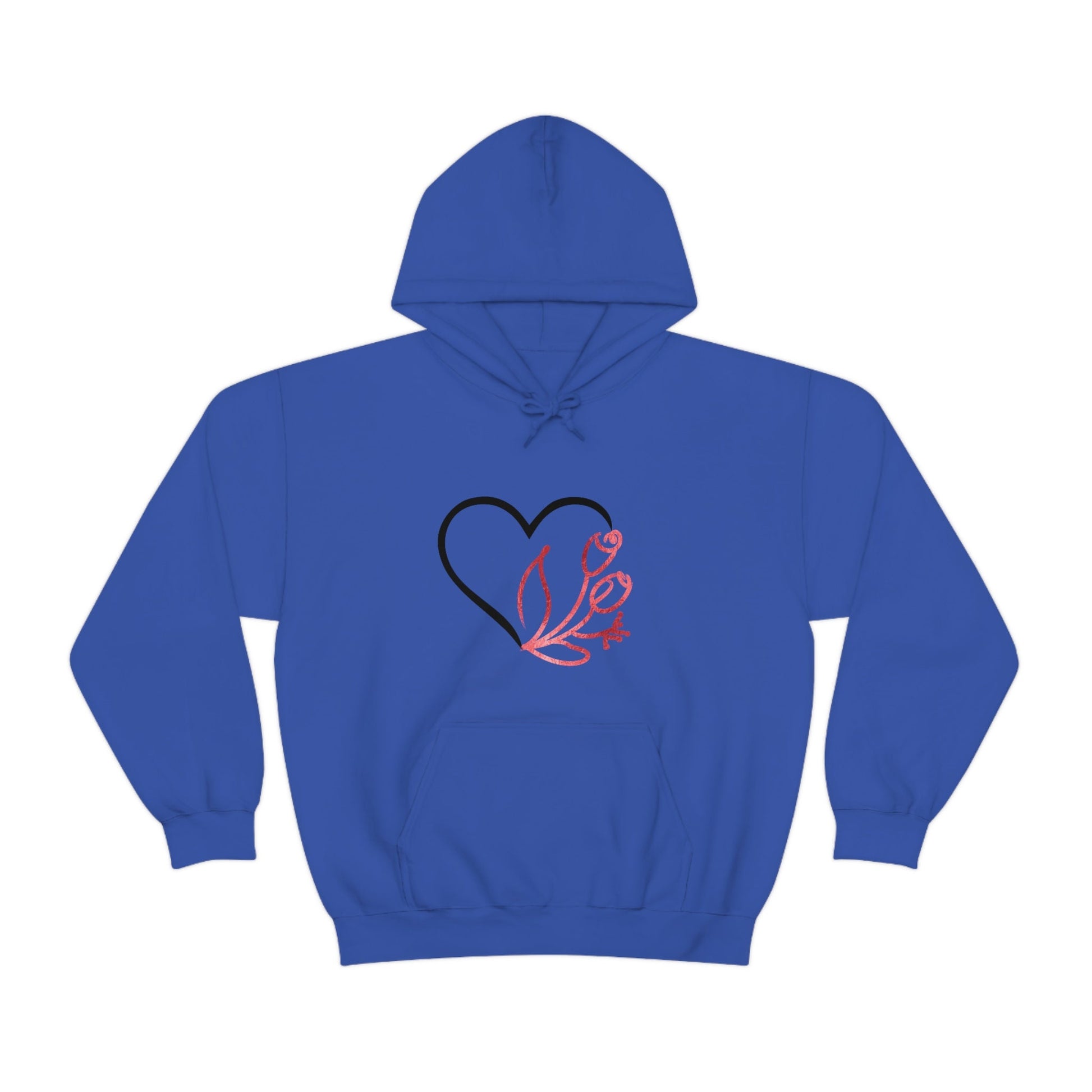 Heart and Flower Valentine's Sweater, Valentine's Hoodie, Heart Unisex Heavy Blend Hooded Sweatshirt