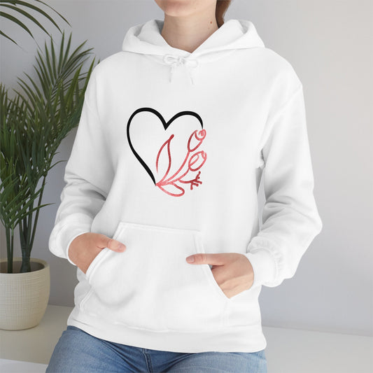 Heart and Flower Valentine's Sweater, Valentine's Hoodie, Heart Unisex Heavy Blend Hooded Sweatshirt