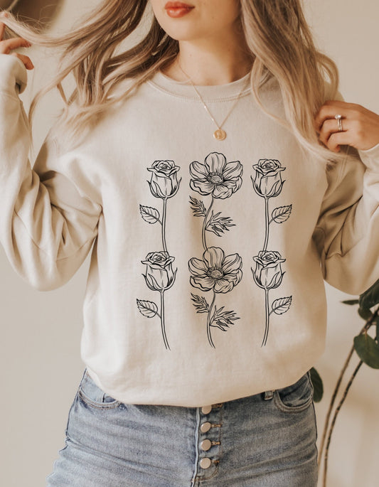 Flowers Sweatshirt, Floral Sweater for Women, Nature Lovers Unisex Heavy Blend Crewneck Sweatshirt