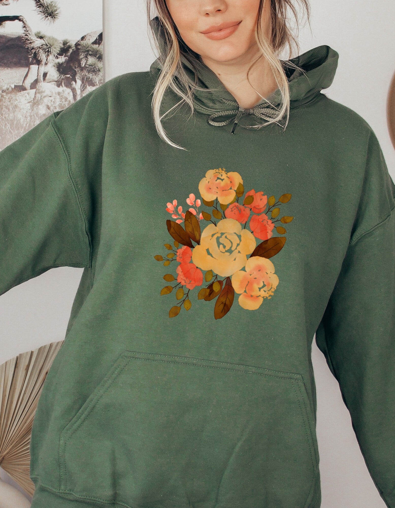 Floral Hoodie, Flower Unisex Heavy Blend Hooded Sweatshirt